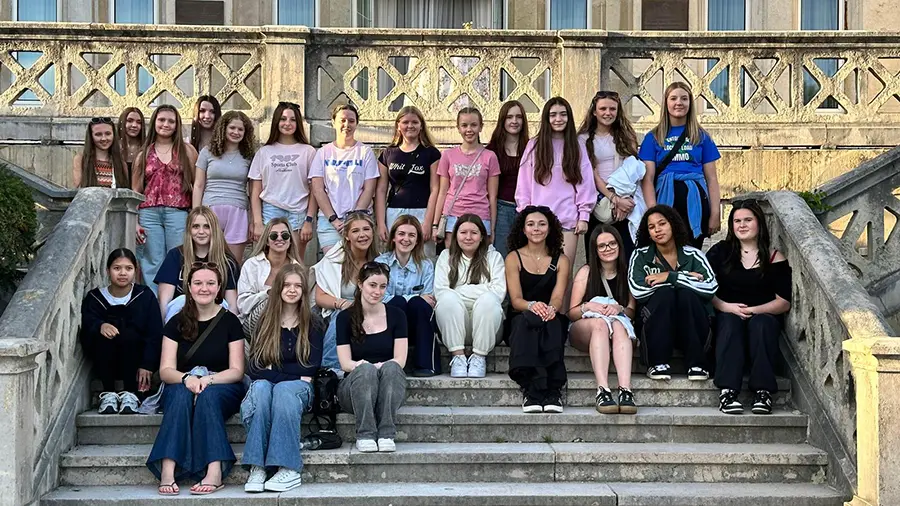 pupils posing on Santander steps