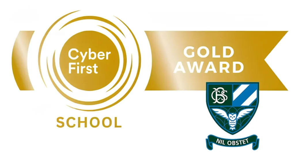 CyberFirst gold rosette and BCS crest